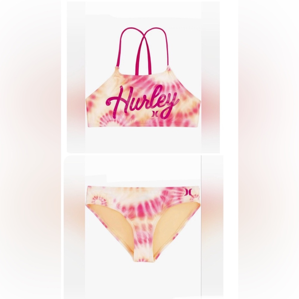 Hurley girl's hyper pink upf50+ protection quick dry halter swim set size XL 16
